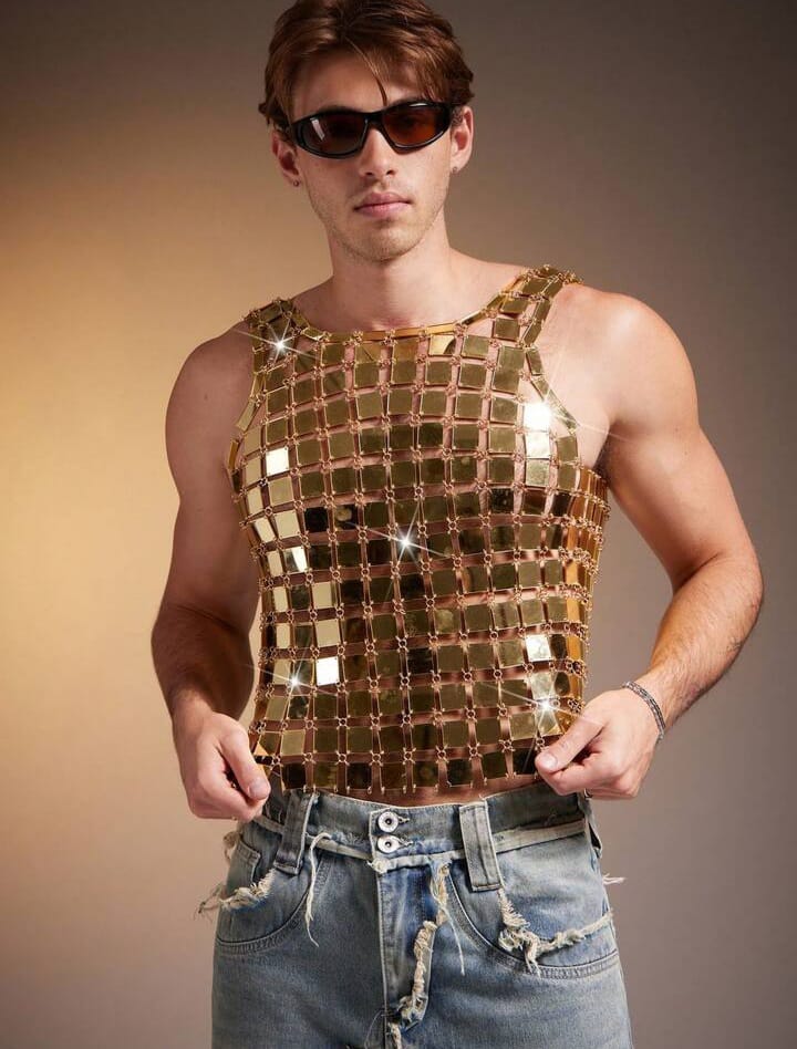 Men's Hollow-Out Black Chain Tank Top